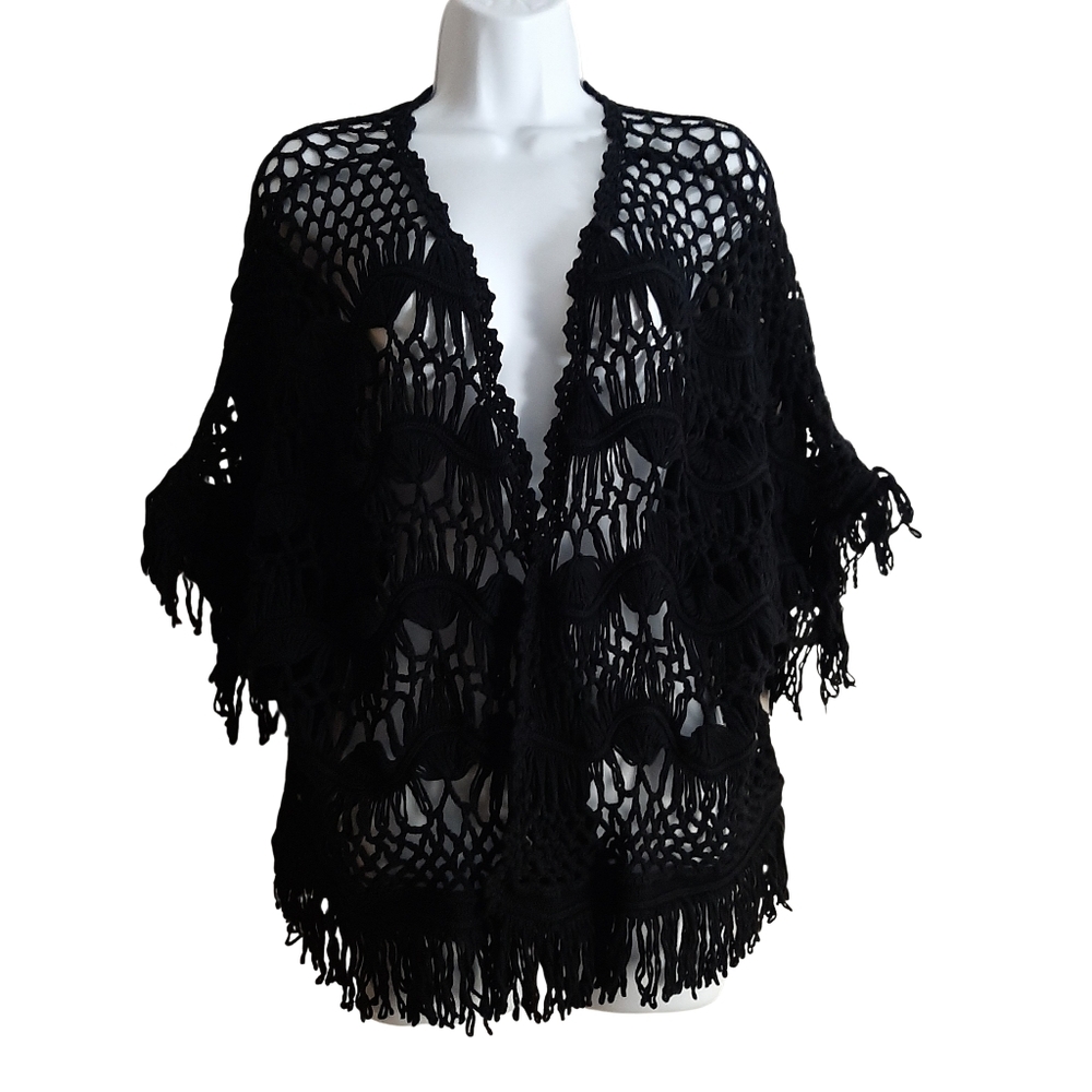 Denim 24/7 Women's Black 100 Cotton Open Knit Cardigan Size Large
